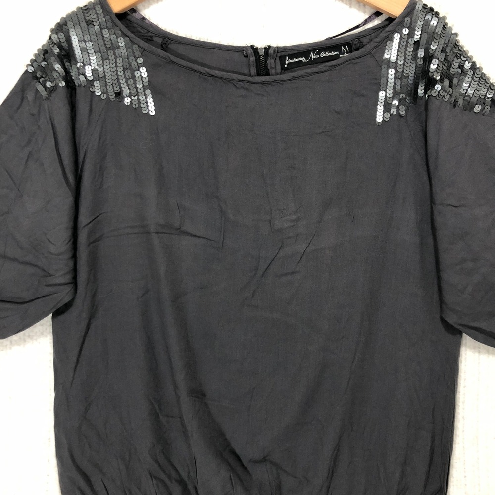 Stradivarius New Collection Women's Black Sequin Shoulder Top Medium‎